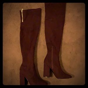 Knee high faux suede plum boots